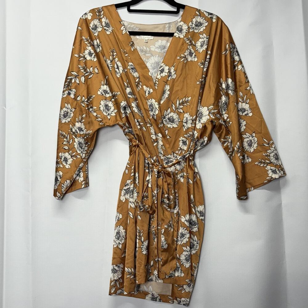Z Supply Floral Kimono Robe in Mustard and White